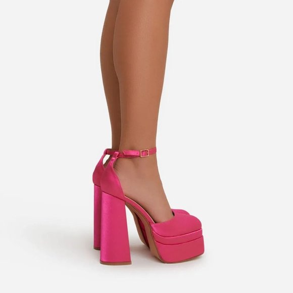PINK SATIN PLATFORM HEELS - Picture 4 of 10